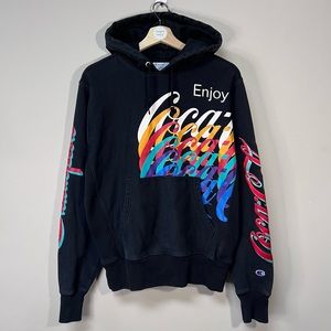 Champion Black Hoodie with Multicolor Coca-Cola Graphic
